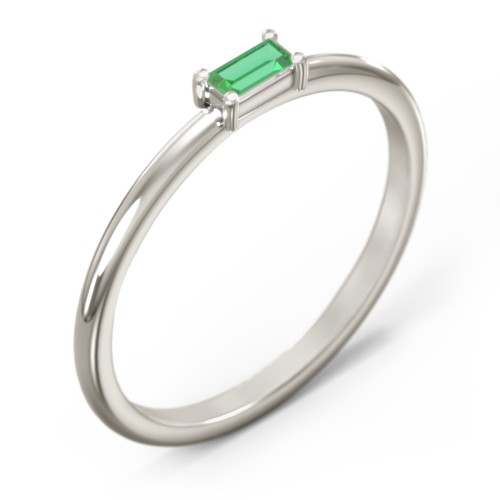 East-West Stackable Baguette Ring – 10K White Gold with Emerald