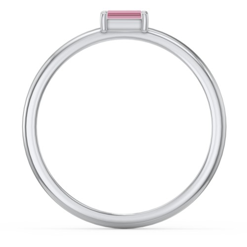 East-West Stackable Baguette Ring – Sterling Silver with Pink Tourmaline