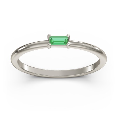 East-West Stackable Baguette Ring – 10K White Gold with Emerald