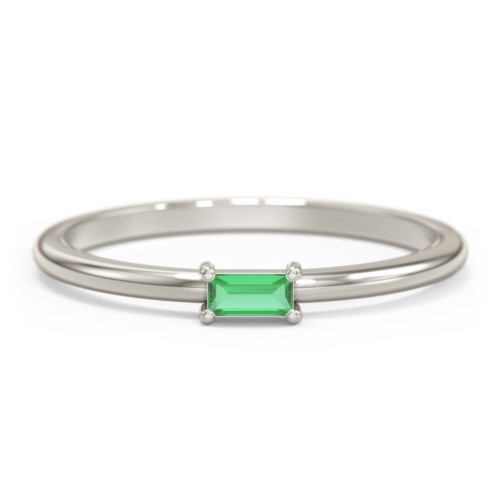 East-West Stackable Baguette Ring – 10K White Gold with Emerald