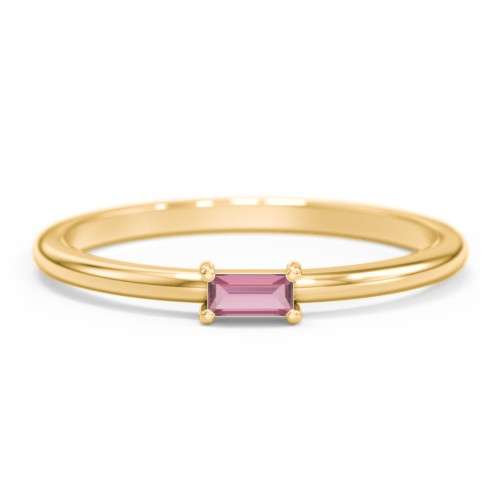 East-West Stackable Baguette Ring – 10K Yellow Gold with Pink Tourmaline
