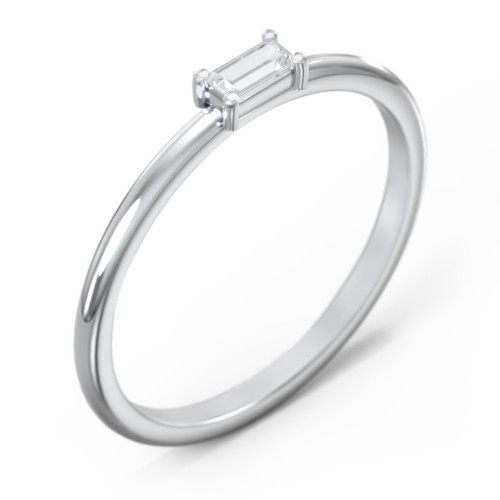 East-West Stackable Baguette Ring – Sterling Silver with Aquamarine