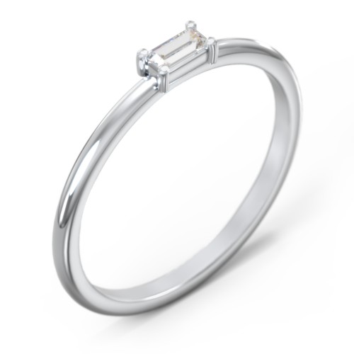 East-West Stackable Baguette Ring – Sterling Silver with Diamond