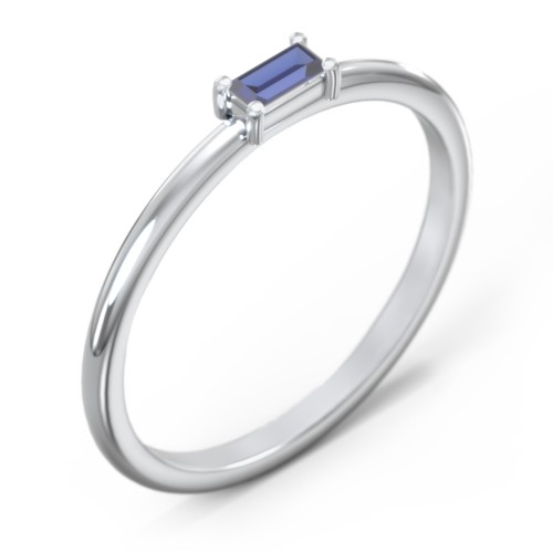 East-West Stackable Baguette Ring – Sterling Silver with Blue Sapphire