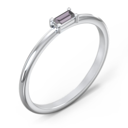 East-West Stackable Baguette Ring – Sterling Silver with Alexandrite