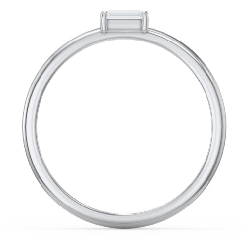 East-West Stackable Baguette Ring – Sterling Silver with Aquamarine
