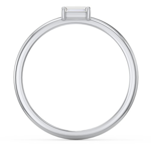 East-West Stackable Baguette Ring – Sterling Silver with Diamond
