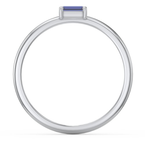 East-West Stackable Baguette Ring – Sterling Silver with Blue Sapphire