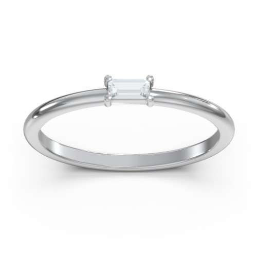 East-West Stackable Baguette Ring – Sterling Silver with Aquamarine