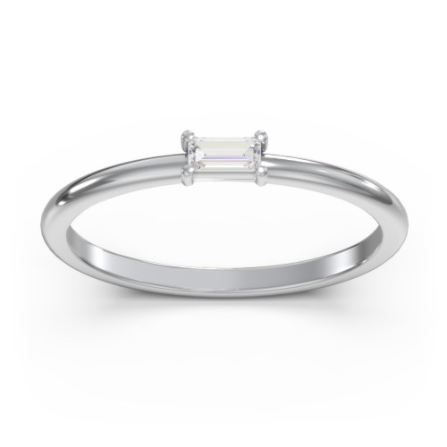 East-West Stackable Baguette Ring – Sterling Silver with Diamond