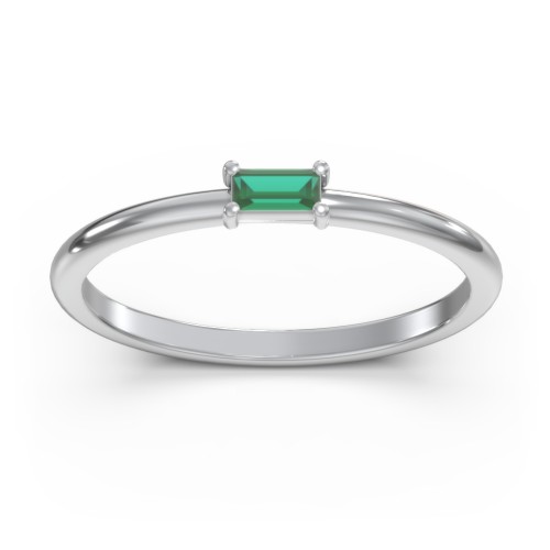East-West Stackable Baguette Ring – Sterling Silver with Emerald