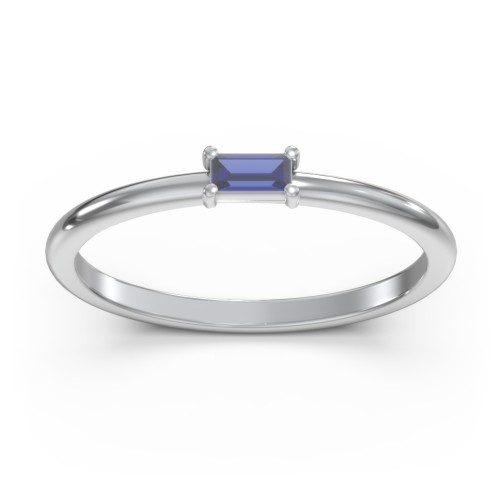 East-West Stackable Baguette Ring – Sterling Silver with Blue Sapphire