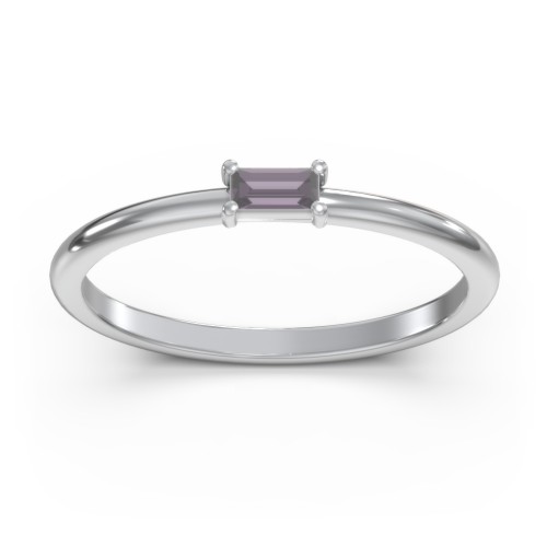 East-West Stackable Baguette Ring – Sterling Silver with Alexandrite