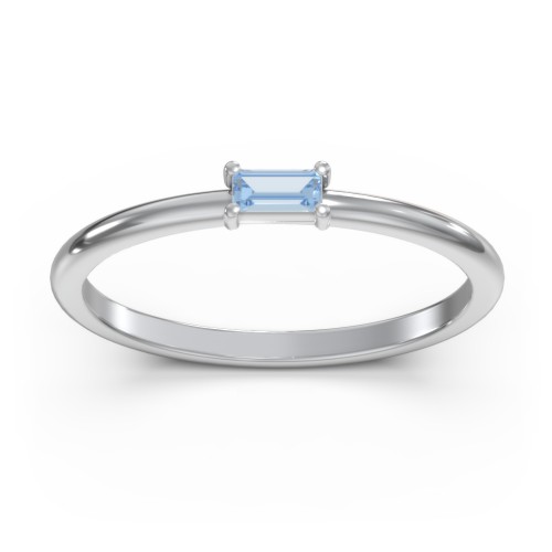 East-West Stackable Baguette Ring – Sterling Silver with Blue Topaz