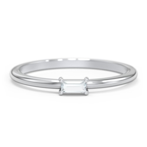 East-West Stackable Baguette Ring – Sterling Silver with Aquamarine