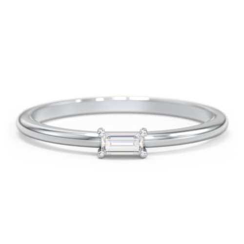 East-West Stackable Baguette Ring – Sterling Silver with Diamond