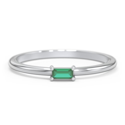 East-West Stackable Baguette Ring – Sterling Silver with Emerald