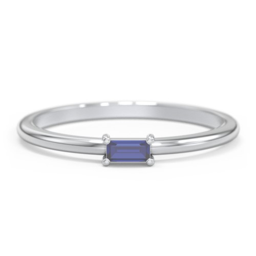 East-West Stackable Baguette Ring – Sterling Silver with Blue Sapphire