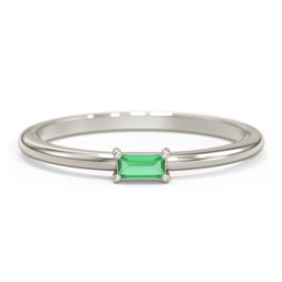 East-West Stackable Baguette Ring in 10K Solid White Gold with Emerald