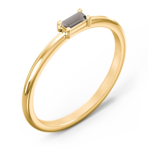 East-West Stackable Baguette Ring – 10K Yellow Gold with Smokey Quartz