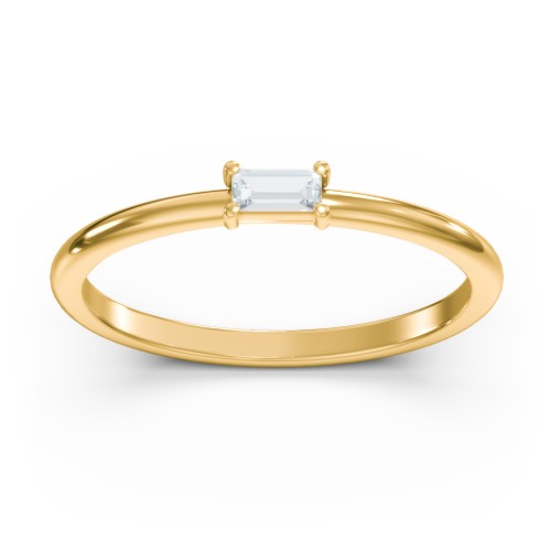 East-West Stackable Baguette Ring – 10K Yellow Gold with Aquamarine