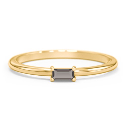 East-West Stackable Baguette Ring – 10K Yellow Gold with Smokey Quartz