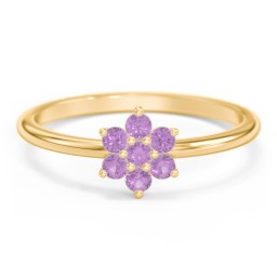 Flower Stackable Ring with Gemstones in 18K Gold Plated Silver with Amethyst