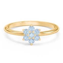 Flower Stackable Ring with Gemstones in 18K Gold Plated Silver with Blue Topaz