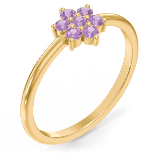 Flower Stackable Ring with Gemstones – 18K Gold Plated Silver with Amethyst