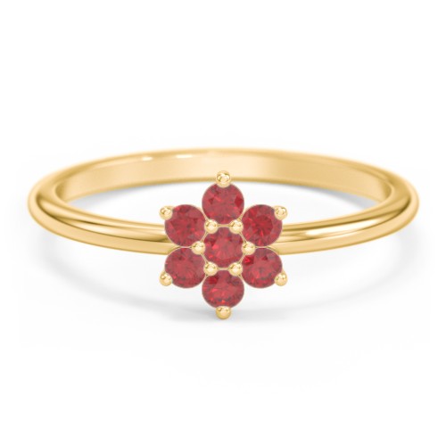 Flower Stackable Ring with Gemstones – 18K Gold Plated Silver with Garnet