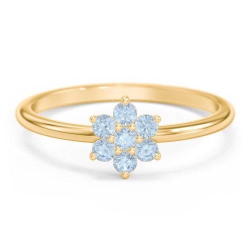Flower Stackable Ring with Gemstones – 18K Gold Plated Silver with Blue Topaz