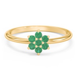 Flower Stackable Ring with Gemstones in 10K Solid Yellow Gold with Emerald