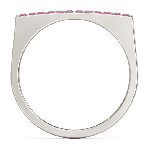 Flat Top Stackable Ring with Accents – 10K White Gold with Red Premium Zirconia
