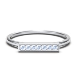 Gemstone Horizontal Bar Ring in 925 Sterling Silver with Fancy Blue Premium Zirconia