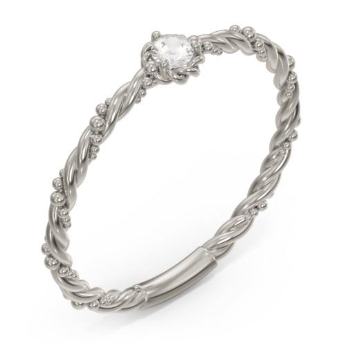 Twisted Band Stackable Ring with Gemstone – 10K White Gold with Cubic Zirconia