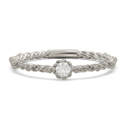 Twisted Band Stackable Ring with Gemstone – 10K White Gold with Cubic Zirconia