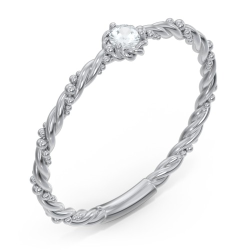 Twisted Band Stackable Ring with Gemstone – Sterling Silver with Aquamarine