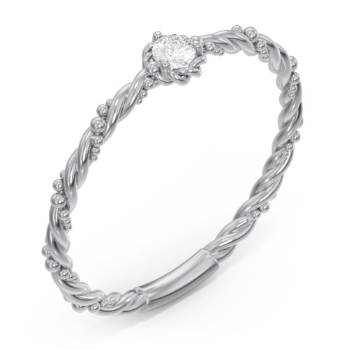 Twisted Band Stackable Ring with Gemstone – Sterling Silver with Diamond