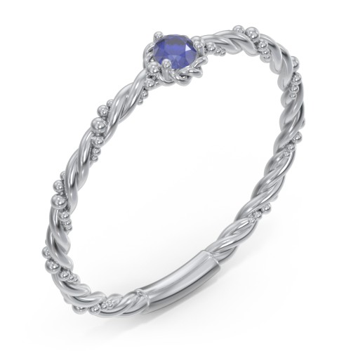 Twisted Band Stackable Ring with Gemstone – Sterling Silver with Blue Sapphire