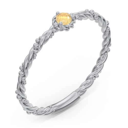 Twisted Band Stackable Ring with Gemstone – Sterling Silver with Citrine