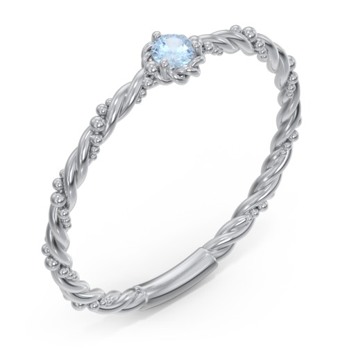 Twisted Band Stackable Ring with Gemstone – Sterling Silver with Blue Topaz