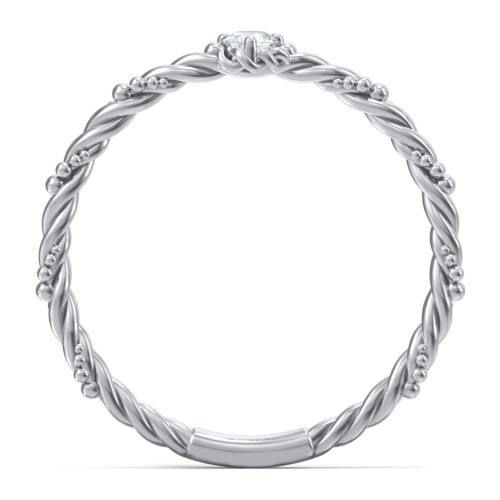 Twisted Band Stackable Ring with Gemstone – Sterling Silver with Aquamarine