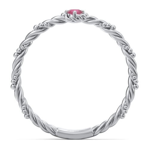 Twisted Band Stackable Ring with Gemstone – Sterling Silver with Ruby