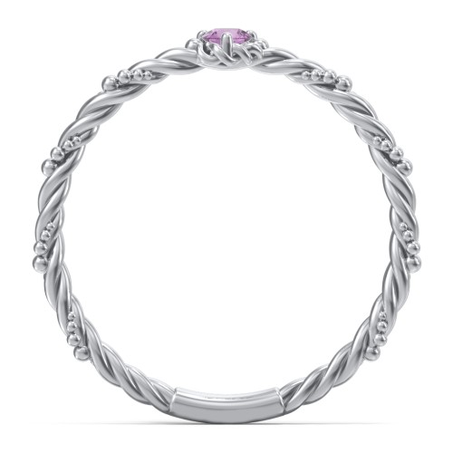 Twisted Band Stackable Ring with Gemstone – Sterling Silver with Amethyst