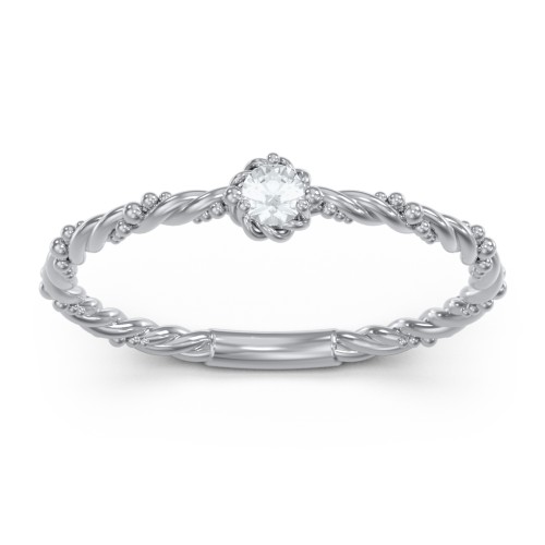Twisted Band Stackable Ring with Gemstone – Sterling Silver with Aquamarine