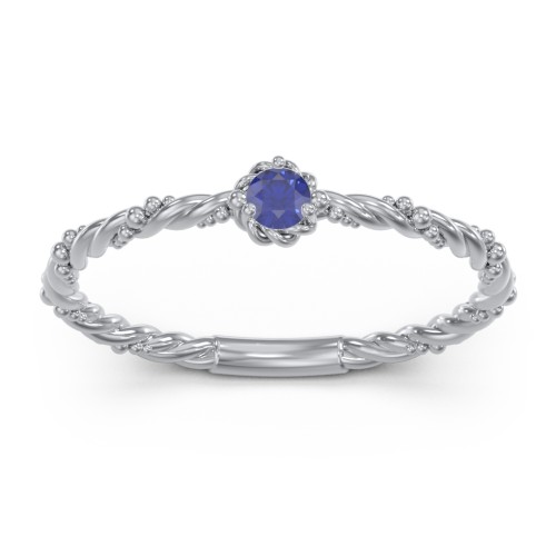 Twisted Band Stackable Ring with Gemstone – Sterling Silver with Blue Sapphire