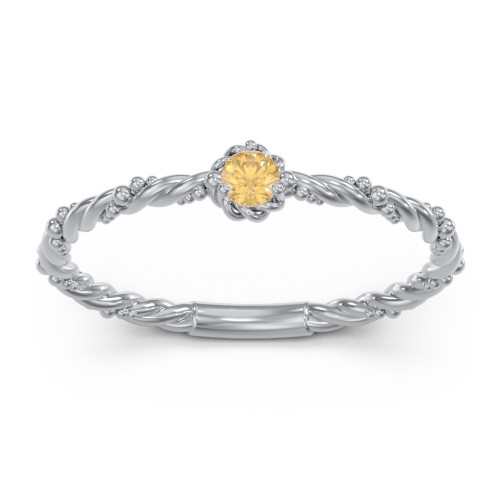 Twisted Band Stackable Ring with Gemstone – Sterling Silver with Citrine
