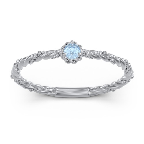 Twisted Band Stackable Ring with Gemstone – Sterling Silver with Blue Topaz