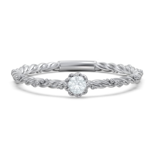 Twisted Band Stackable Ring with Gemstone – Sterling Silver with Aquamarine