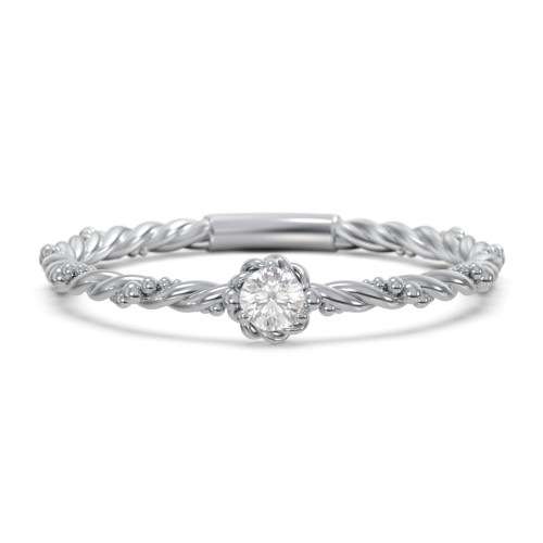 Twisted Band Stackable Ring with Gemstone – Sterling Silver with Diamond